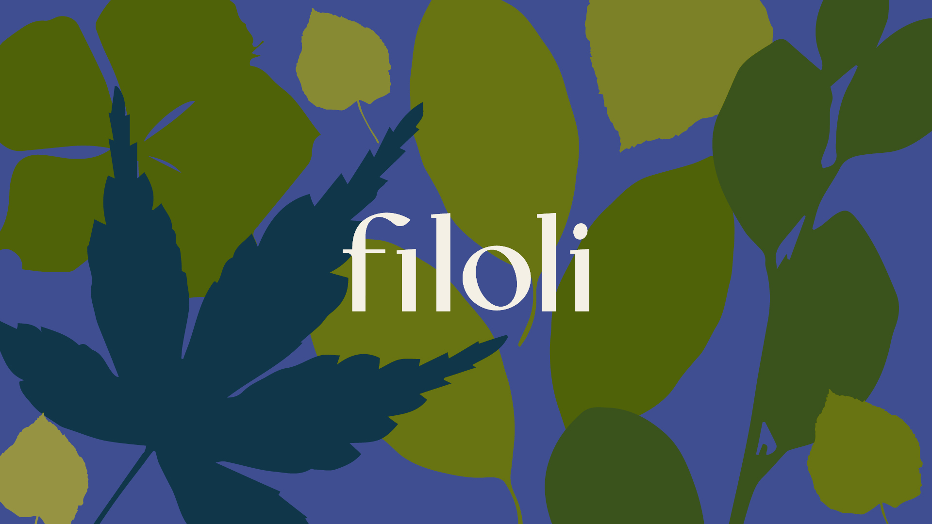 Filoli logo over layered green and blue leaf cutouts, the Every Season campaign key visual