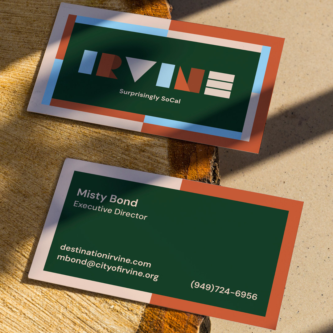 Irvine business cards with the modular logo