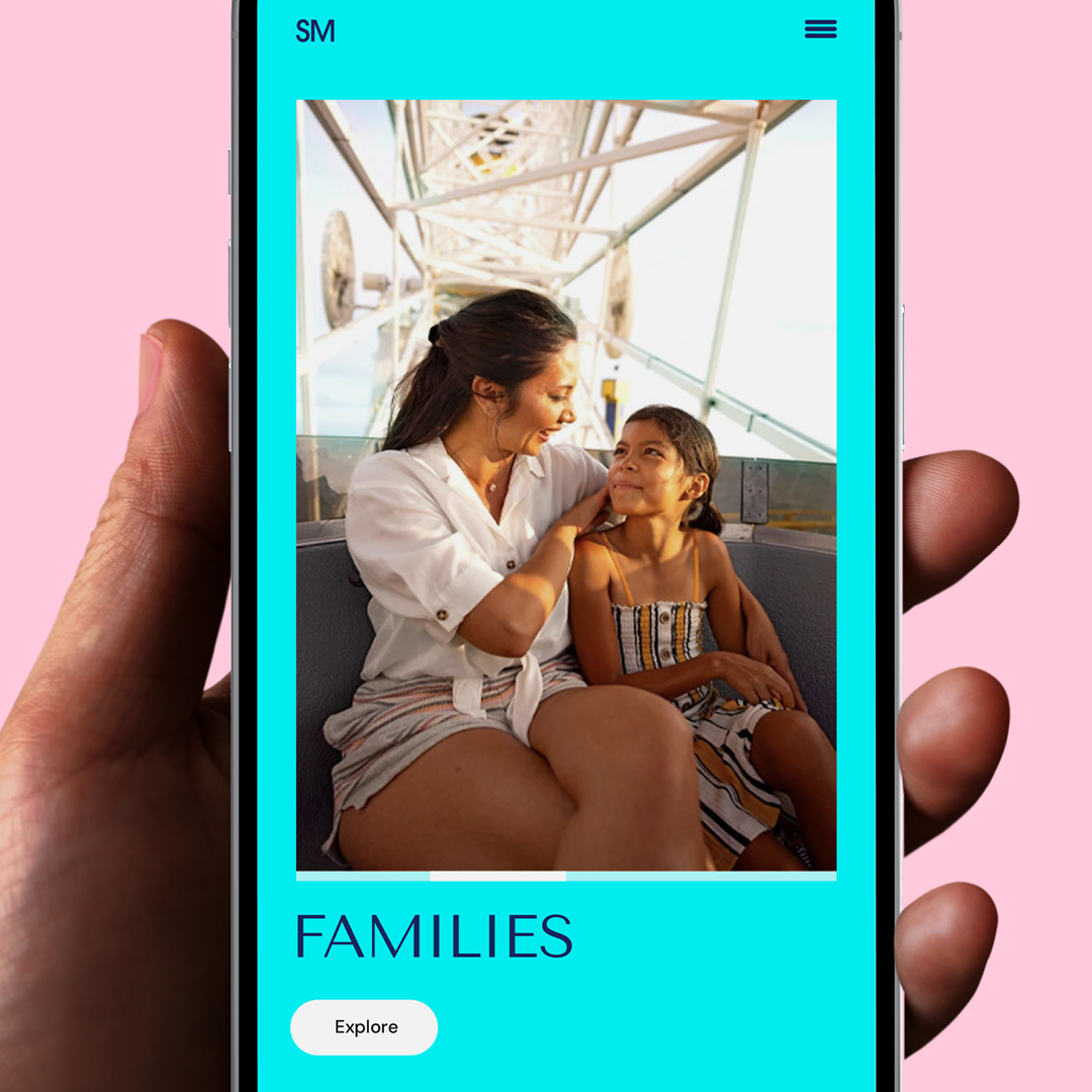 Mobile screens of the Santa Monica website with lifestyle photography